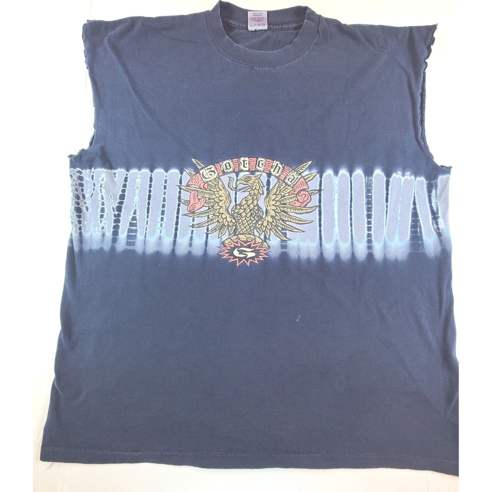 Vintage Gotcha Muscle Tee Shirt Mens XL Navy Blue Tie Dye Eagle Graphic USA Made